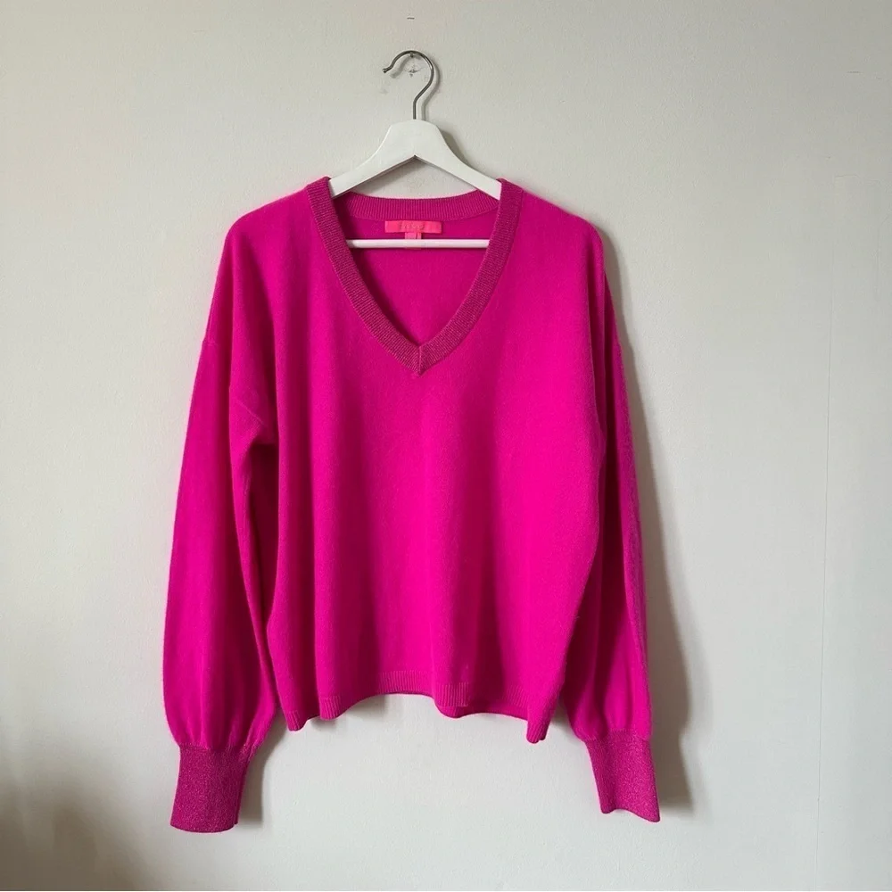 Lilly Pulitzer Jasmina Pink Cashmere V-Neck Sweater Size Large